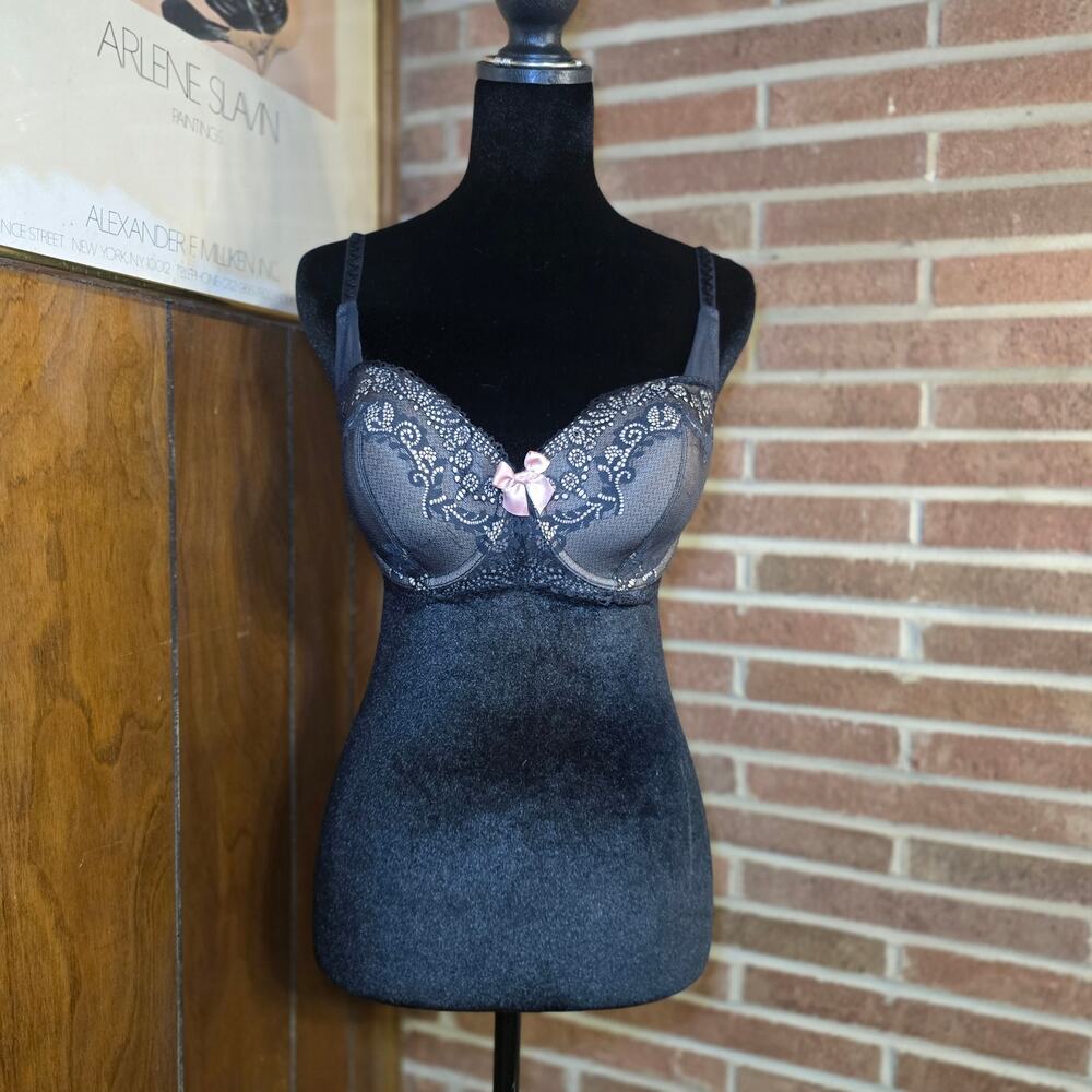 DKNY Seductive Lights Balconette Bra Lace Underwire 452174 Black Pink 32DD
